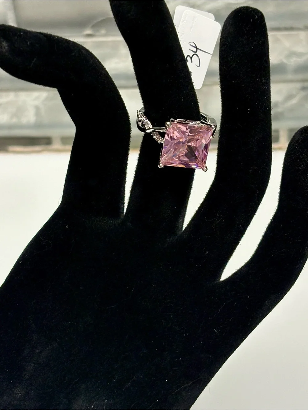 Pink Princess Cut Square Stone Silver Tone Ring. See Description For Sizes. NWT